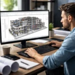 O que e revit Tela do software Revit com modelo BIM de edificacao em 3D ilustrando o que e Revit e como funciona a metodologia BIM na arquitetura e engenharia civil 1024x683 1